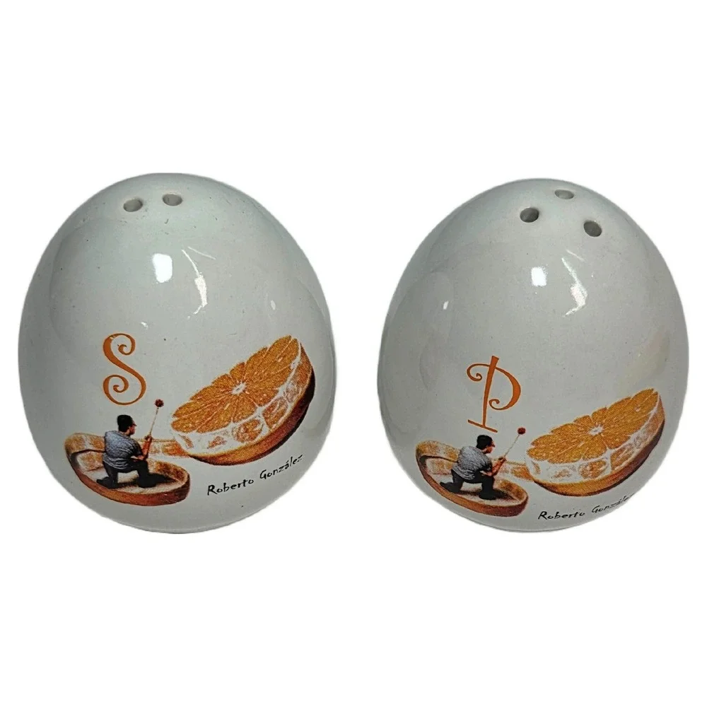 Roberto Gonzalez‎ Citrus Cruet Condiment Set Ceramic Orange Vinegar Oil Shakers